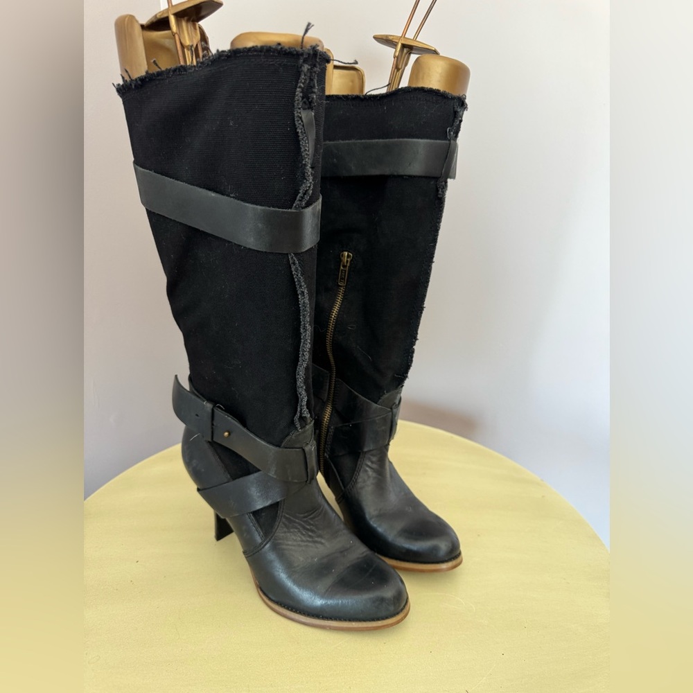 Report leather and canvas slouchy boots